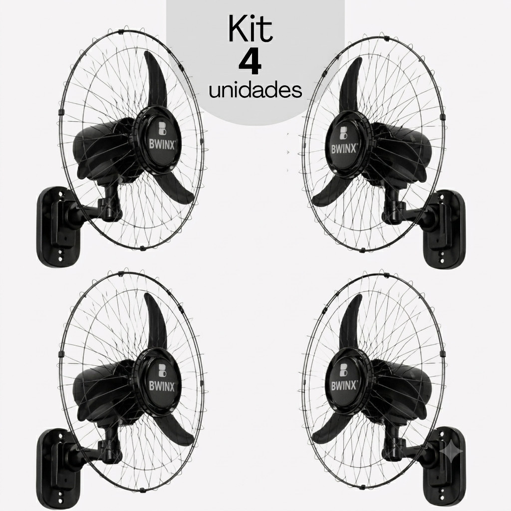 Kit com 4 Ventiladores de Parede 60cm Bivolt 200W Oscilantes com Controle de Parede Bwinx