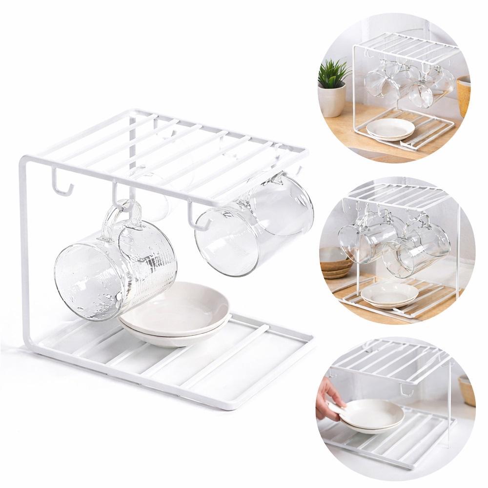 SUPORTE ORGANIZADOR XICARAS 6 GANCHOS CAFE CHA PRATO PIRES CANECA BRANCO ARMARIO PRATELEIRA BALCAO