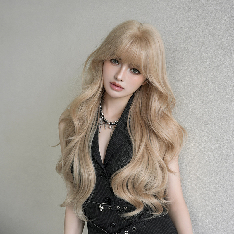 TSE novo estilo peruca feminina longo cabelo encaracolado loiro onda grande arnês completo moda feminina estilo 70CM res