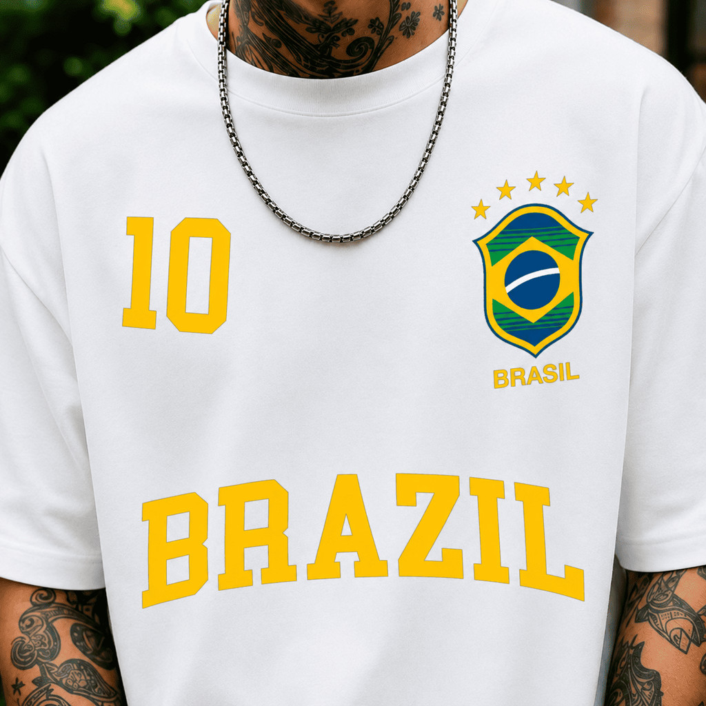 Camisa Camiseta Brasil 100% Algodão Oversized Streatwear Seleção Brasileira Camisa 10 Copa do Mundo