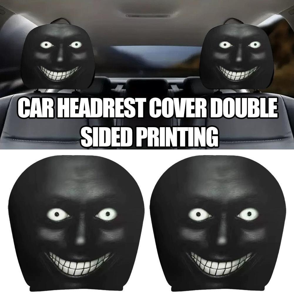 2 Peças Capas De Encosto De Cabeça Do Carro Universal Preto Sorriso Capa De Assento De Respirável Elástico