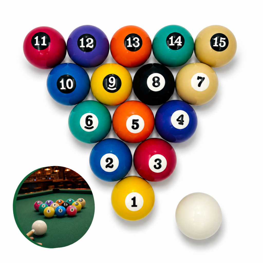 JOGO BOLA DE BILHAR 54MM NUMERADA + BOLÃO BRANCO 58MM SINUCA SNOOKER