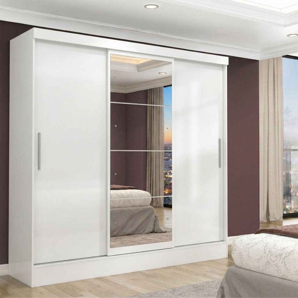 Guarda-Roupa Casal com Espelho 3 Portas 2 Gavetas Istambul Espresso Móveis Branco Branco
