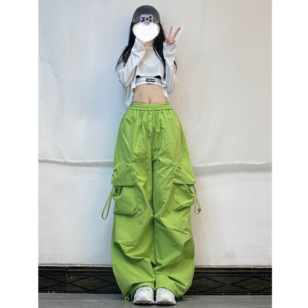 X XXBUNI jazz jazz dança terno branco protetor solar blusa + macacão verde feminino solto calças de perna larga