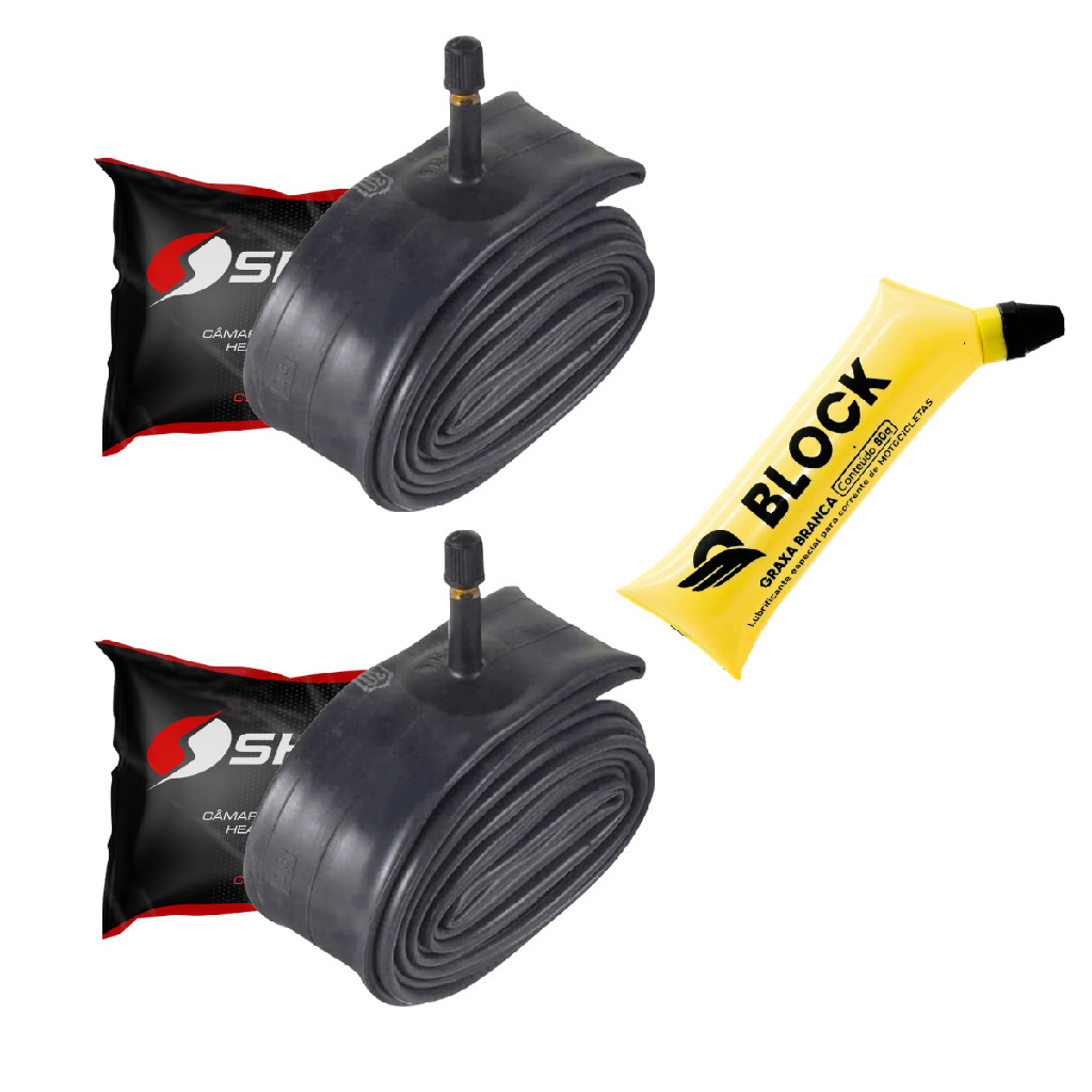 Kit 2 Câmaras De Ar Moto Shiver Aro 18 Par Duas Unidades e Graxa Branca De Brinde Pneu CG Titan Fan 160 YBR Factor