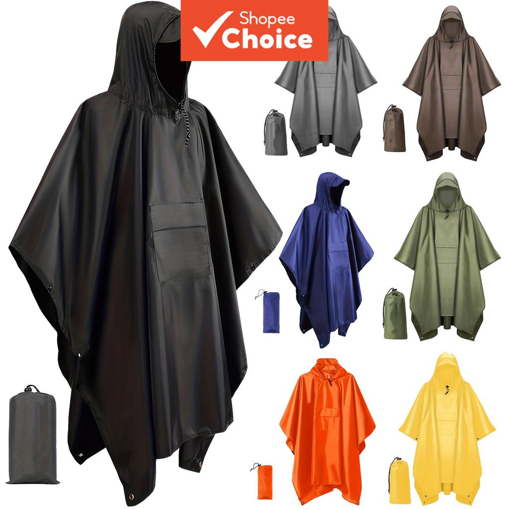 1 capa de chuva com bolsos, capuz e design poncho, 3 em 1, multifuncional, portátil; pode ser usada como capa, tapete de