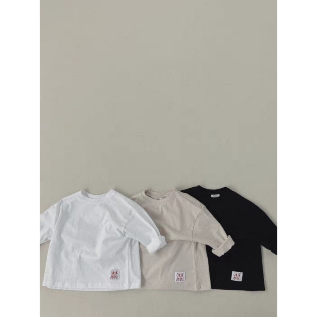 Versão coreana primavera outono estilo masculino feminino bebê manga comprida puro algodão All-Match camiseta crianças C