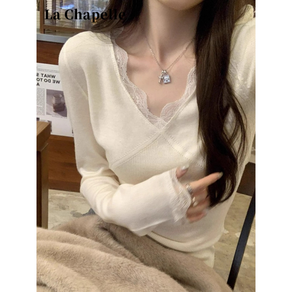 Lasherbell branco puro desejo renda borda camisa de fundo feminino outono fino ajuste estilo suave único bonito topo