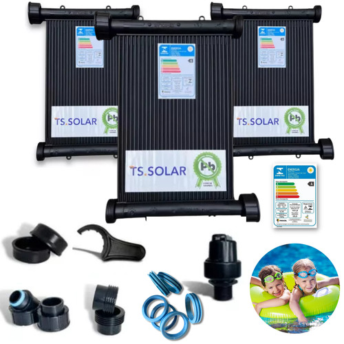 Kit 3 Placas Solar 2m TS Solar Piscina 2.500L + Válvula Quebra Vácuo + Kit instalação