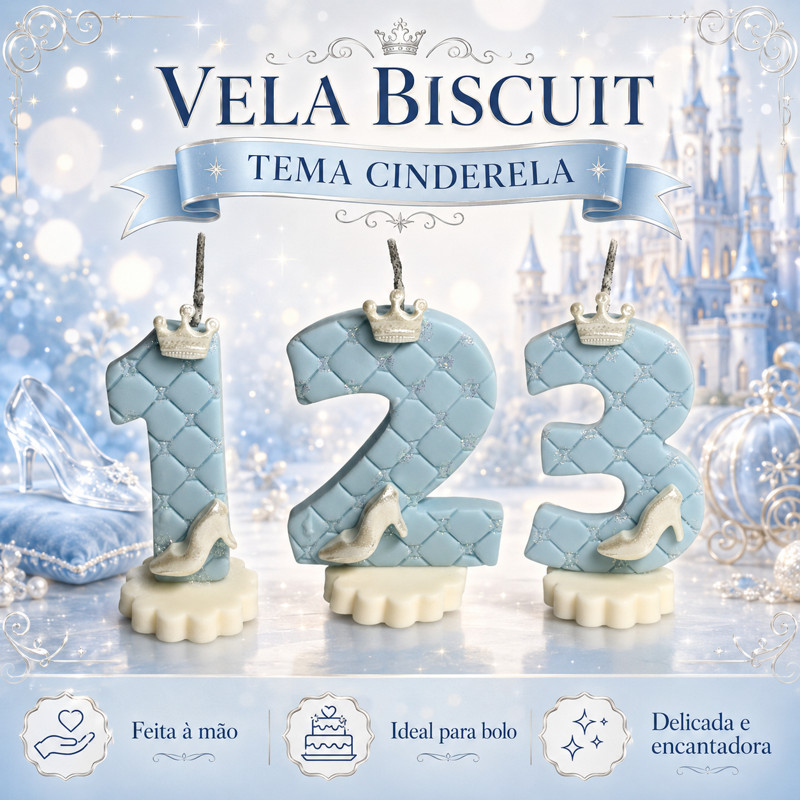 Vela Cinderela Aniversário Infantil – Tema Princesa, Decoração de Bolo Festas