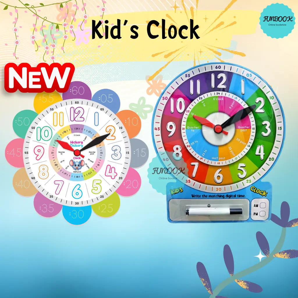 [FUNBOOK] Kid's Clock Jam Hour Minutes Analog / Digital Time / Belajar Jawi / Numbers/ Alphabet Mind to Mind