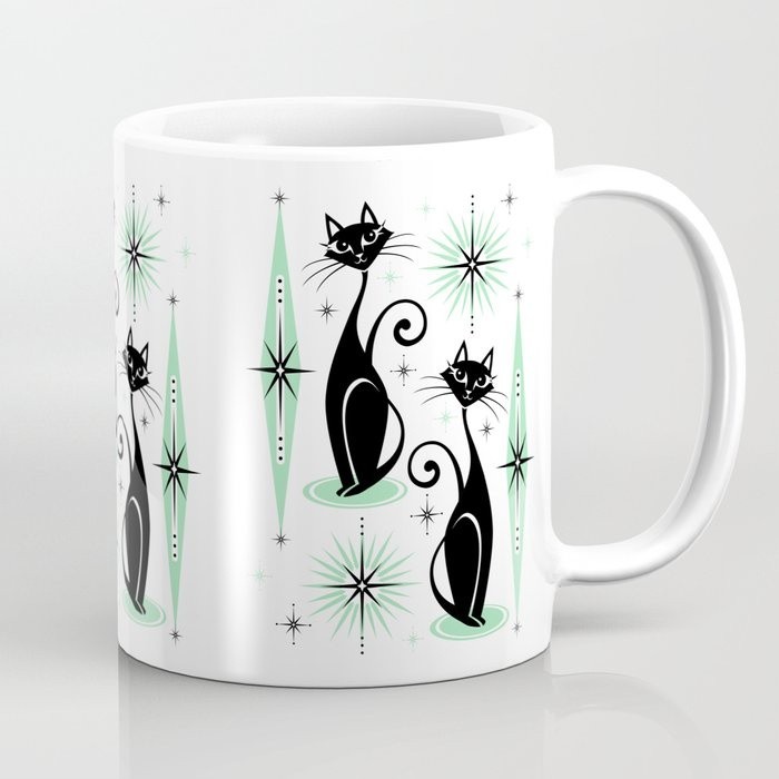 Caneca Cerámica Miau Medieval Gato Atómico Retro Menta En Blanca Decoração Simplista e Criativa para Presente Porcela...