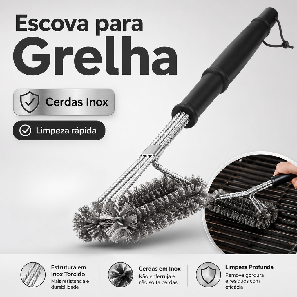 Escova Rolo De Aço Para Limpar Grill Grelha De Churrasco Limpeza Pesada Brilhante