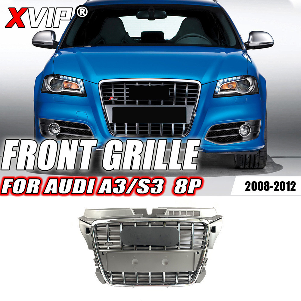 XVIP RS3 Tiras Longas Estilo Grade De Alta Qualidade ABS Guarnição Grill Apto Para Audi A3 8P 2008-2012 Cromo Cinza Quad