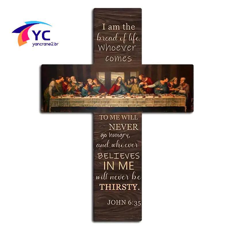 YCBR Pão Da Vida Última Ceia Cena Sinal De Madeira Cruz Arte Parede Placa Decoração Para Casa Pingente Cartão De Bíblia