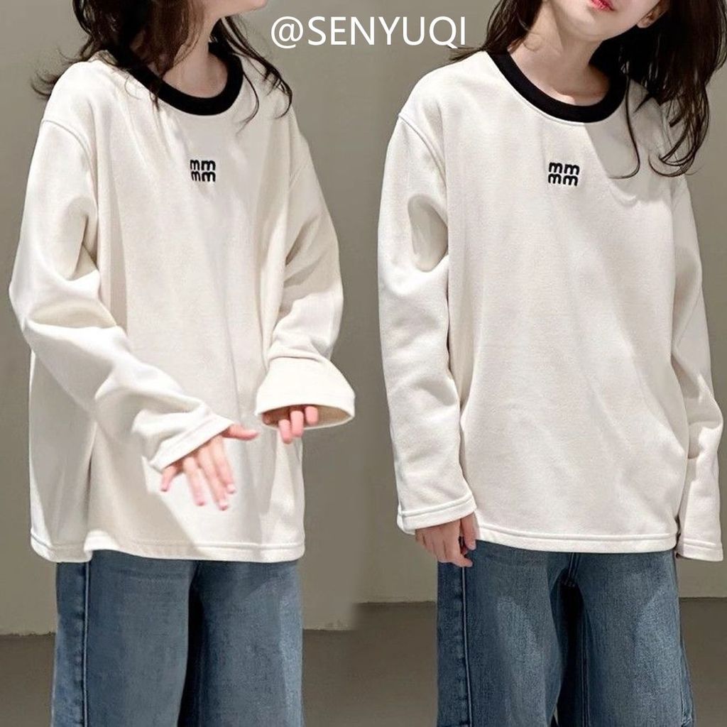 Alemão veludo coreano meninas outono inverno camisa de fundo crianças em torno do pescoço de manga comprida camiseta que