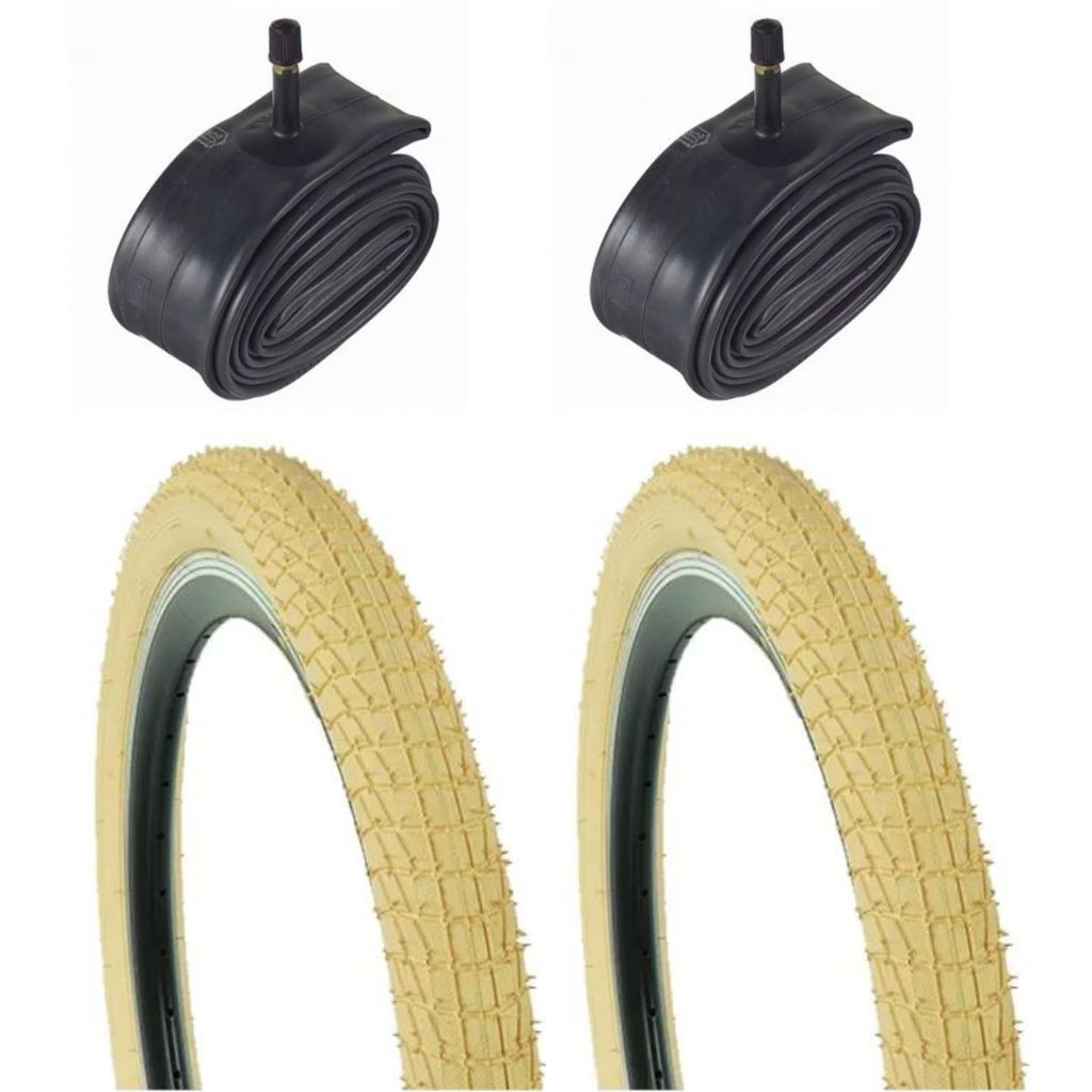 Par Pneu BMX Aro 20' x 1.95 Greenstone Cor Creme + Câmara Freestyle Resistente 20' x 1.95 SRI-45 BMX