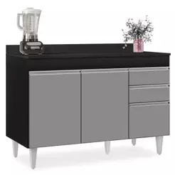Balcão Gabinete para pia com Tampo 120cm Michigan Pto/Cinza - Lumil