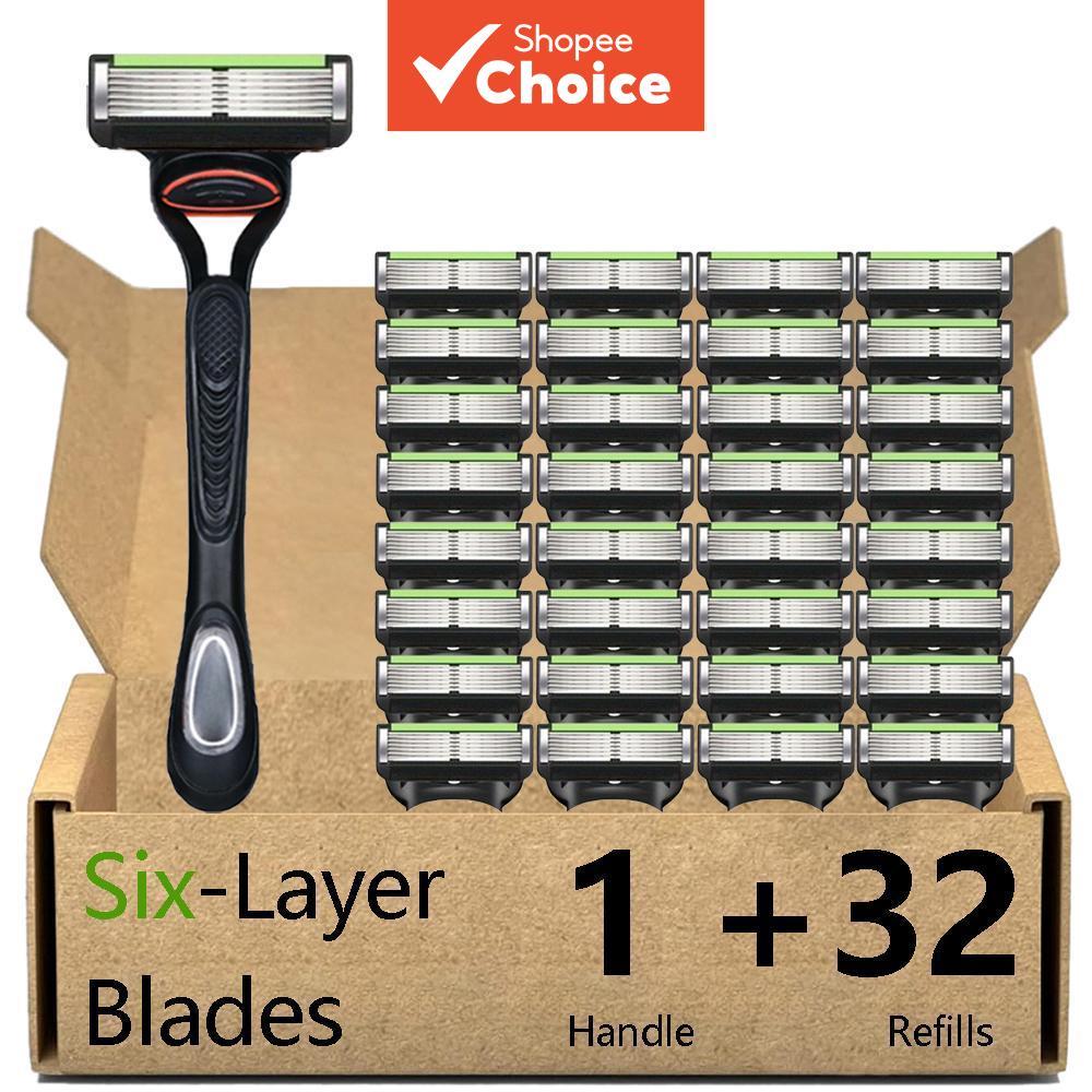 Barbeador Manual Masculino Antiarranhões-1 Alça E 32 Lâminas , Compatível Com Fusão De 6 Camadas 5 , Barbear Profissiona