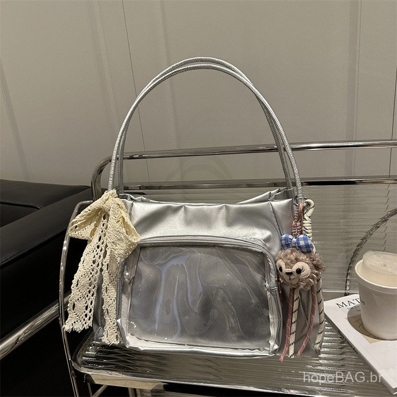 Bolsa tote estilo japonês inspirada no balé, com grande capacidade, bolsa tote estilo soft girl em 2D, bolsa de ombro de