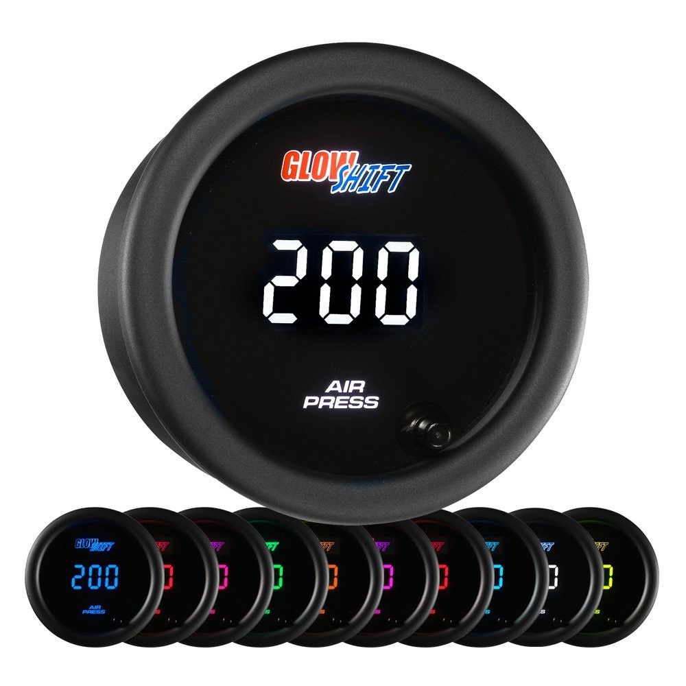 Kit De Manômetro De Ar Digital De 200 PSI GlowShift De 10 Cores Para Sistemas De Suspensão De Passeio Aéreo-Inclui Senso