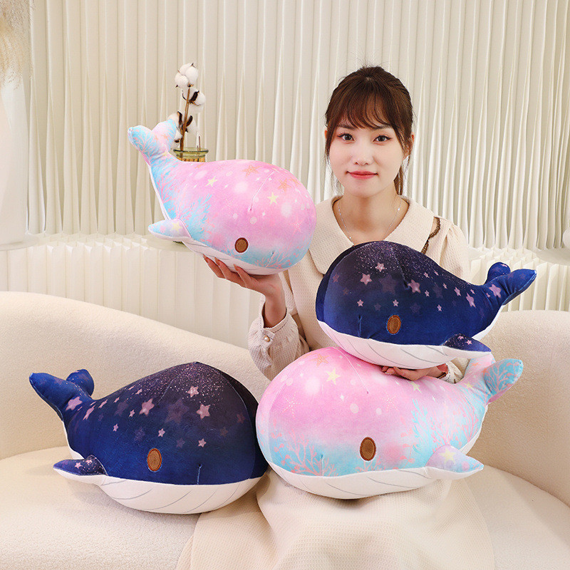 Fantasia arco-íris céu estrelado baleia boneca de pelúcia brinquedo de pelúcia baleia azul travesseiro de boneca macia