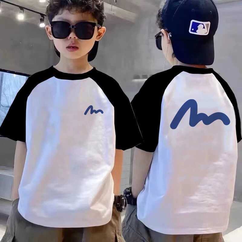 Meninos cor-bloqueando camiseta de manga curta 2025 verão novo estilo crianças médio grande crianças verão puro algodão 