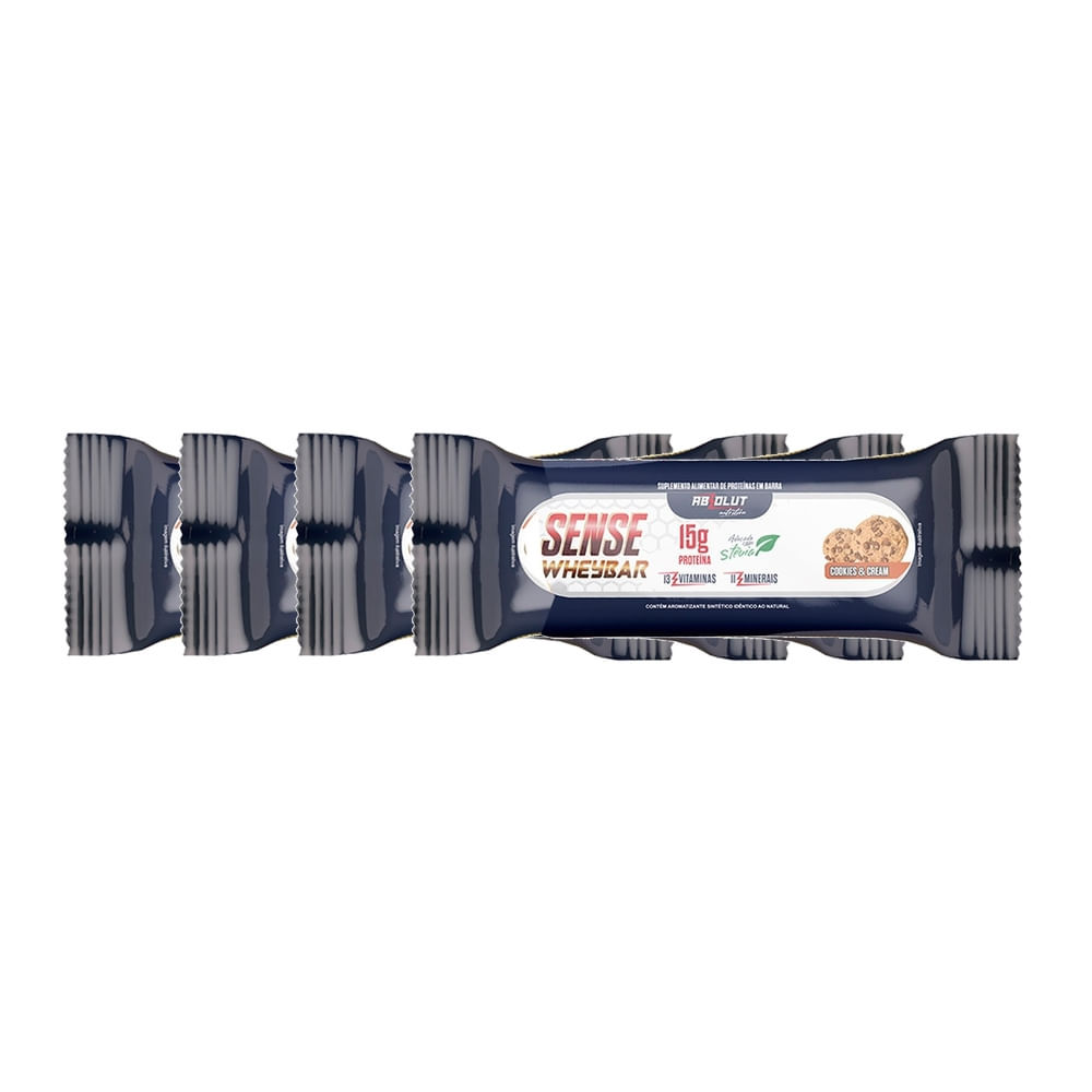 Kit 4 Barra de proteína Sense Whey Bar Absolut Nutrition Sabor Cookies 15g de Proteína Adoçado com Stevia 45g