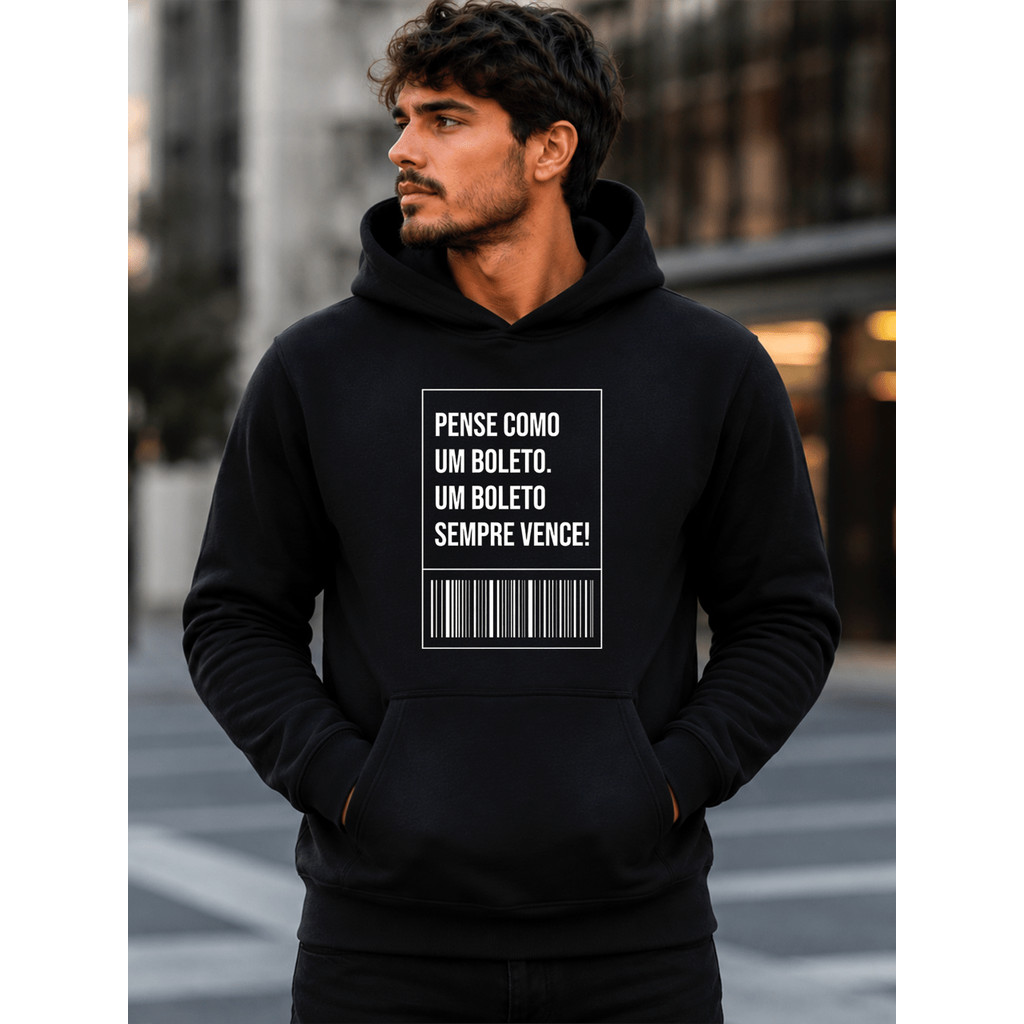 Moletom Com Capuz e Bolso Ganguru Masculino Blusa de Frio dtf Pense Igual a Um Boleto meme Inverno Premium Confortável