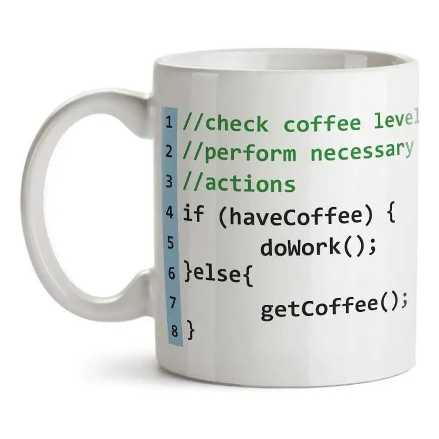 Caneca de Cerâmica para Programador 325ml Branca Código e Café para Casa
