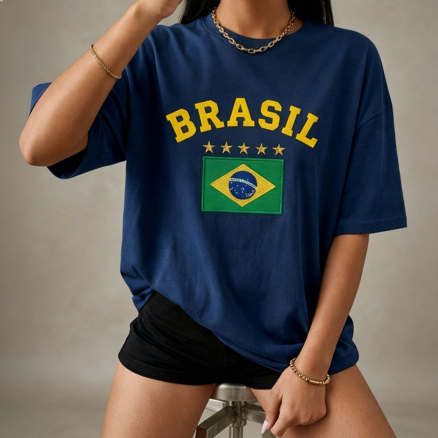 Camiseta Brasil Feminina Streetwear Premium Torcida Seleção Brasileira Camiseta Brasil Camisa Seleção Copa do Mundo 26