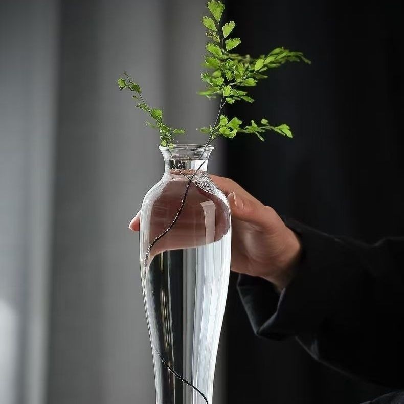 [Soprador Artificial] vaso Zen Guanyin vidro de alto borosilicato novo chinês antigo antigo bancada arranjo de flores hi