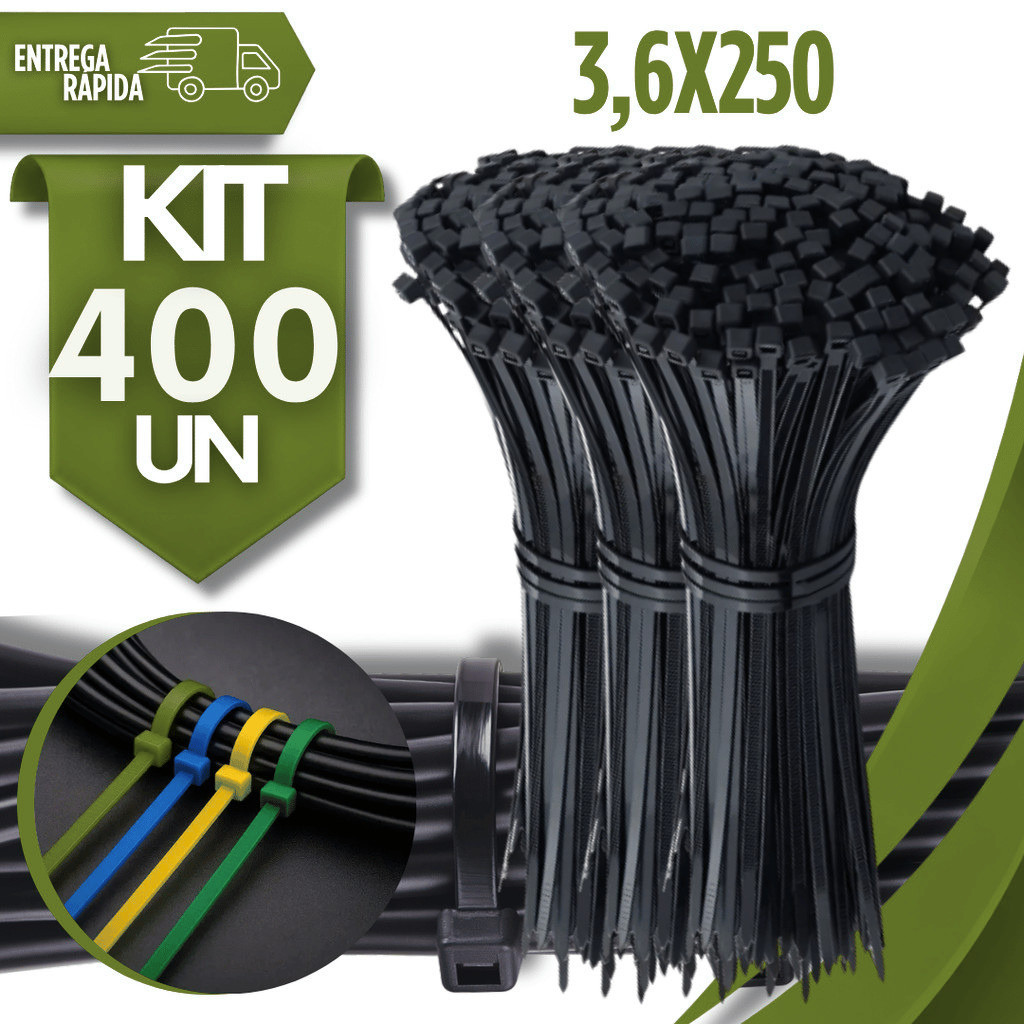 Kit Abraçadeira Nylon Enforca Gato Preto 3,6x250mm Cinta Plásticas Organizador Cabos Fios Utilidades