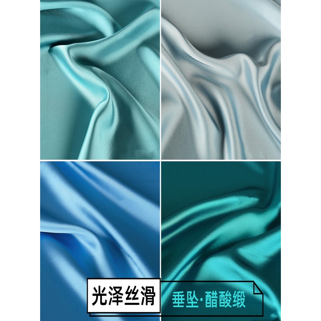 Tecido de cetim de acetato estilo fino de um lado-série azul Drape brilhante vestido sedoso camisa calças saia tecido