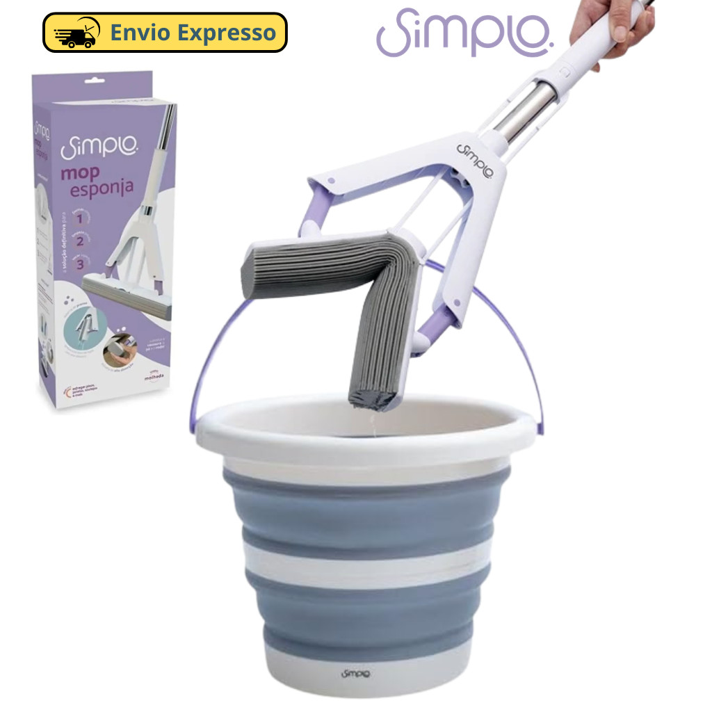 Kit Mop Slim Esponja com Sistema de Prensa e Balde Dobrável 10 Litros - Simplo