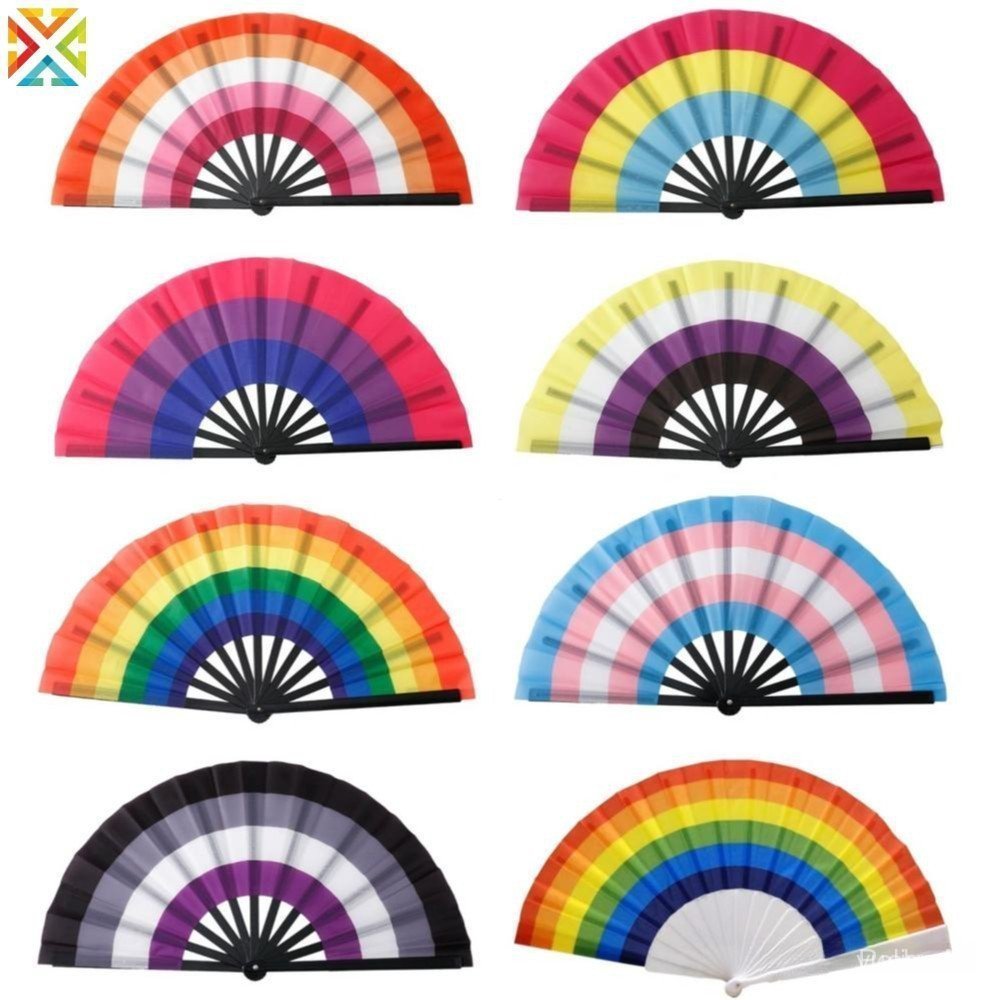33cm Grande Arco-Íris Dobrável Ventilador Colorido De Mão LGBTs Gay Orgulho Festa Verão Refrigeração Festival Desempenho