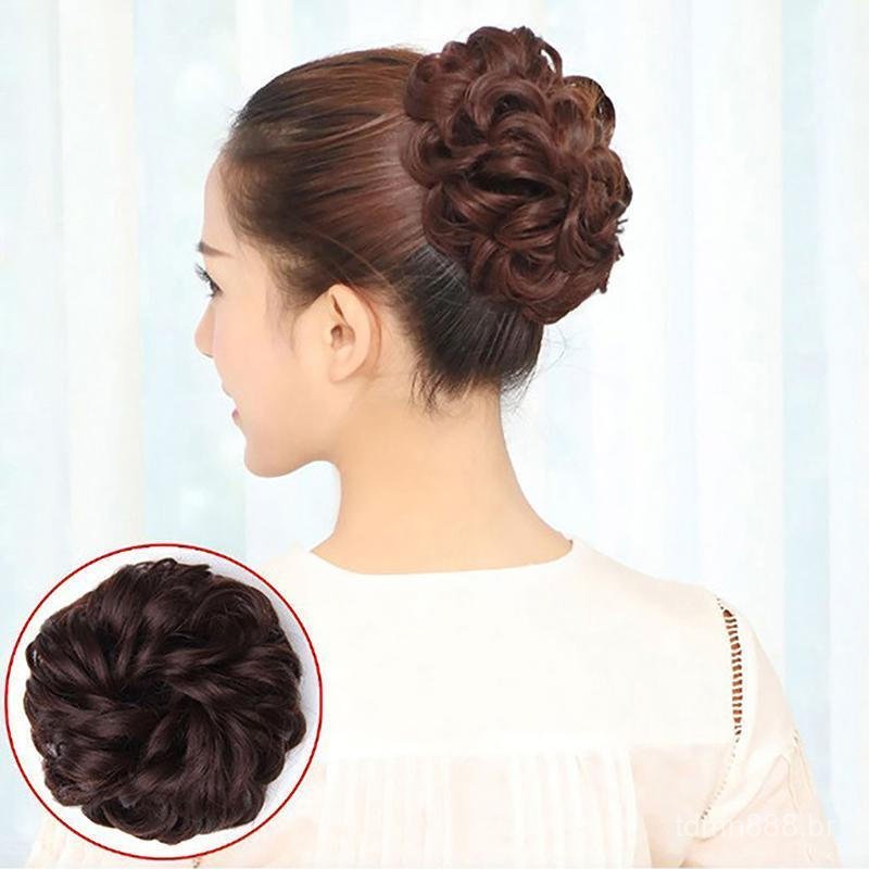 Coque de cabelo sintético para mulheres, anel de cabelo para rabo de cavalo, acessório de cabelo ondulado elástico, esti