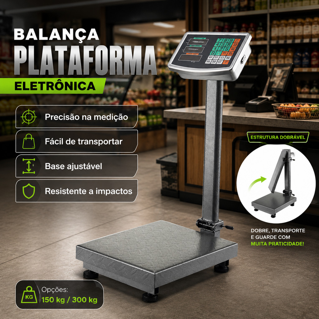 Balança Digital Profissional com Plataforma e Mastro Comercial para Aplicações de Alta Precisão em Varejo e Indústria