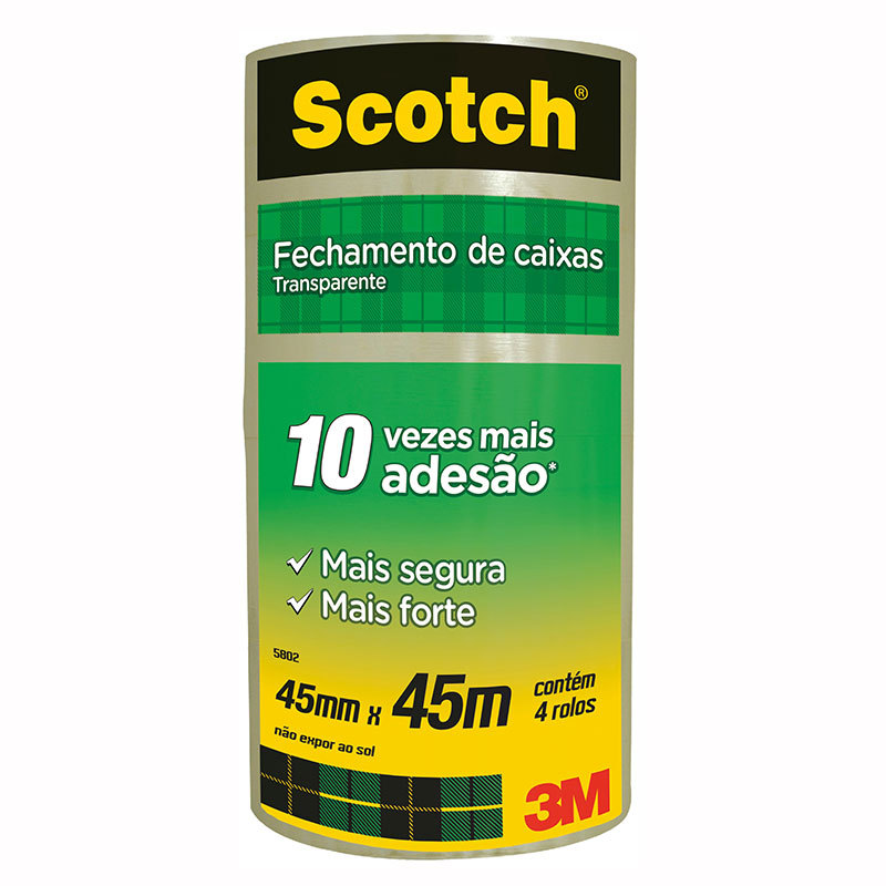 Fita para embalagem transparente 45mmX45m com 4 rolos 5802 3M