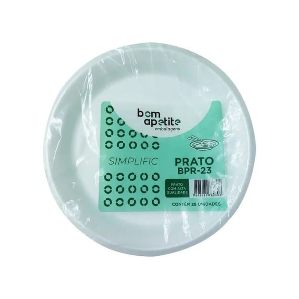 Prato Raso 23cm para Refeições com 25 unidades - Bom Apetite
