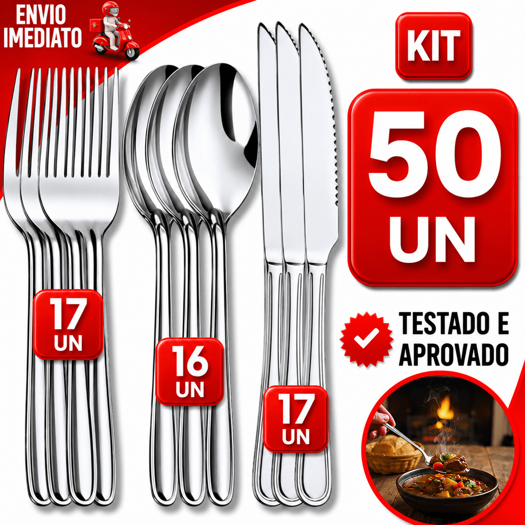 Kit Talheres Aço Inox Premium Resistente Garfo Faca Colher Restaurante e Buffet