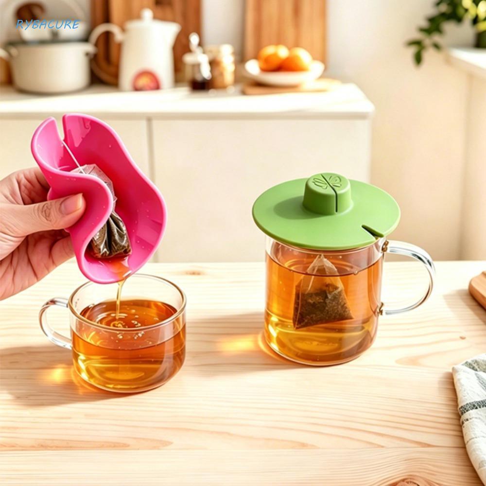 Tampa De Caneca RYBACURE 2 Peças , Parceiro De Saquinho De Chá De Silicone Reutilizável , 2 Em 1 Com Alça , Espremedor D