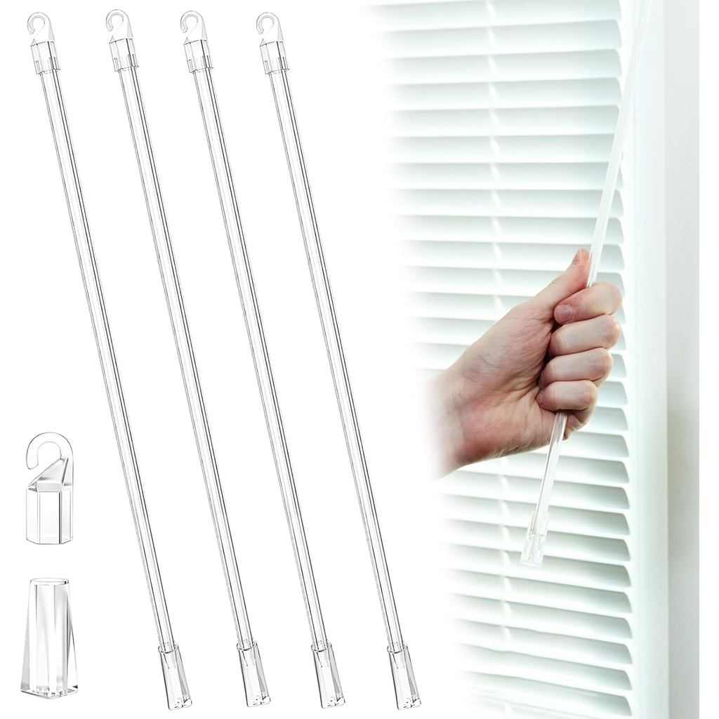 4 Peças de Reposição para Vara de Persiana, Vara de Inclinação de PVC com Gancho e Cabo para Janelas, Cortinas, Portas e