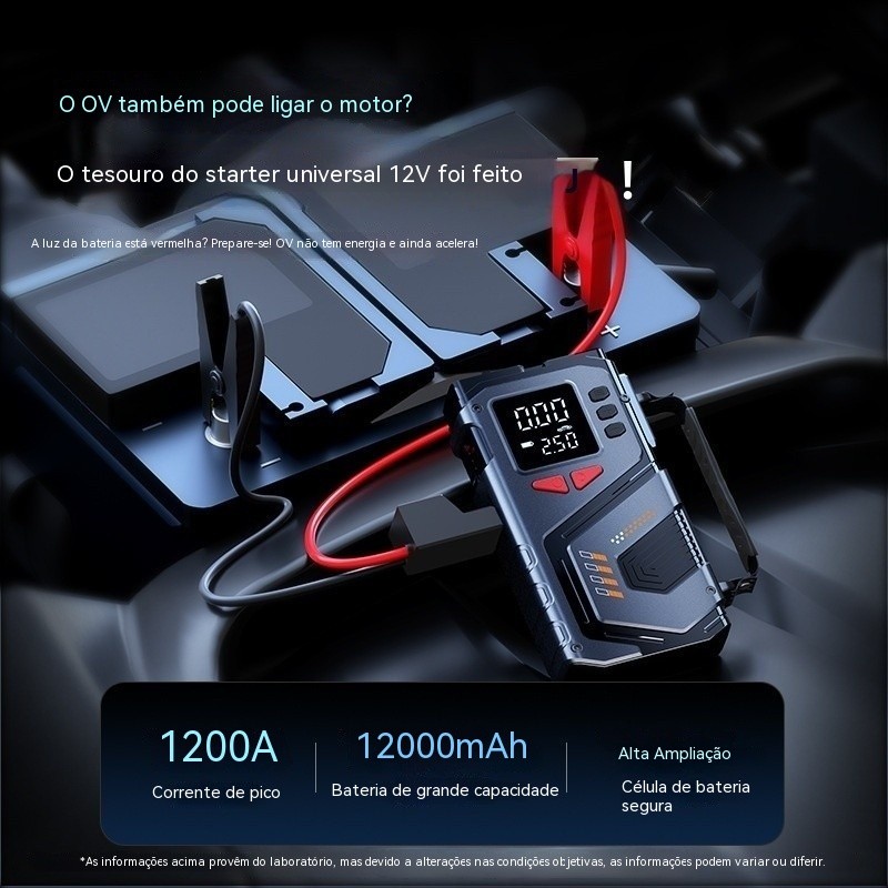 Bomba de ar sem fio para carro, banco de energia para partida de emergência de veículos, amplificador de ignição com mon