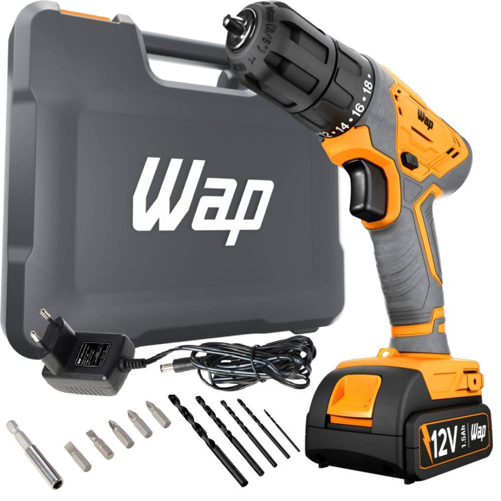 Furadeira Parafusadeira a bateria 3/8" 12V com kit de bits e brocas - WF 12K3.2 - Wap