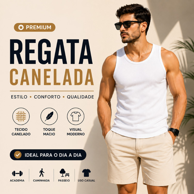 Regata Canelada Masculina Básica Premium Algodão Casual Academia Fitness Confortável |3791| Pronta Entrega