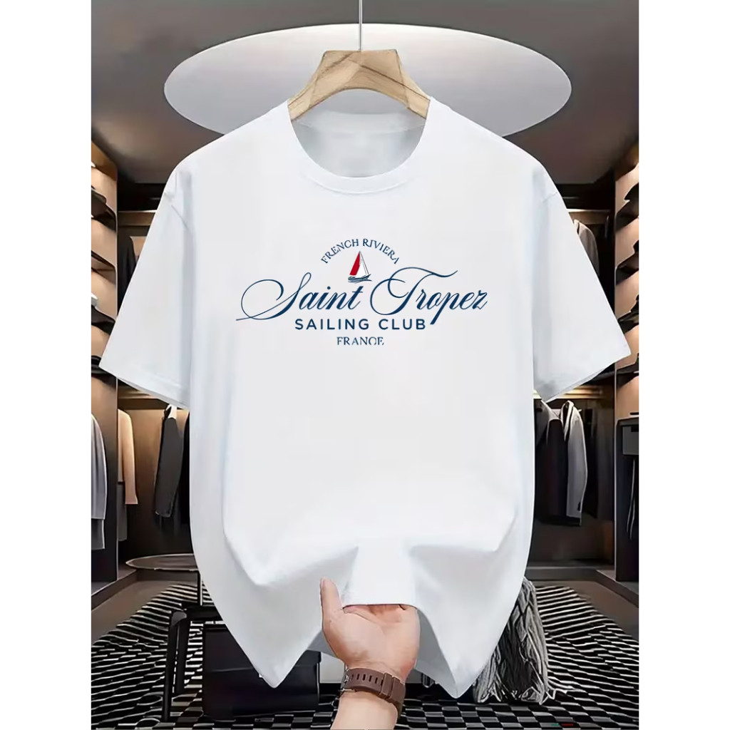 [Camiseta Premium em Algodão Puro]SISI Camiseta OVERSIZED Saint Tropez Sailing Club France Aesthetic Vintage Unissex