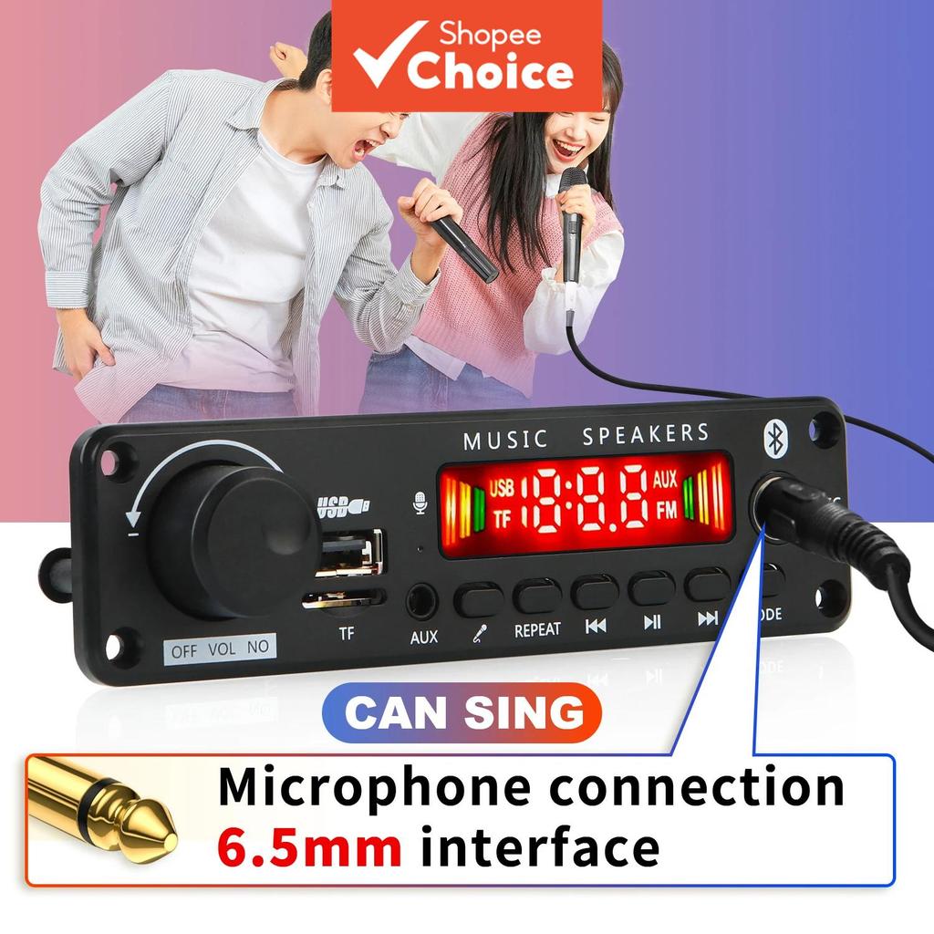 Placa Decodificadora Amplificadora Bluetooth 5.0 MP3 DC 12V 50W com Rádio FM, TF/USB/AUX, Módulo Pro Kit