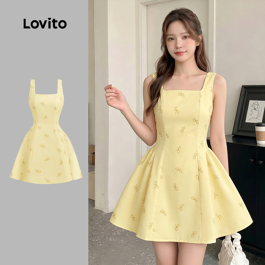 Lovito Elegante Vestido com Laço Primavera/verão Amarelo para mulheres L159AD228