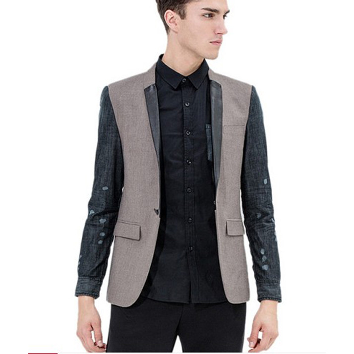Contador de roupas masculinas genuínas moda roupas masculinas confortáveis angustiado Denim couro costura Casual terno j